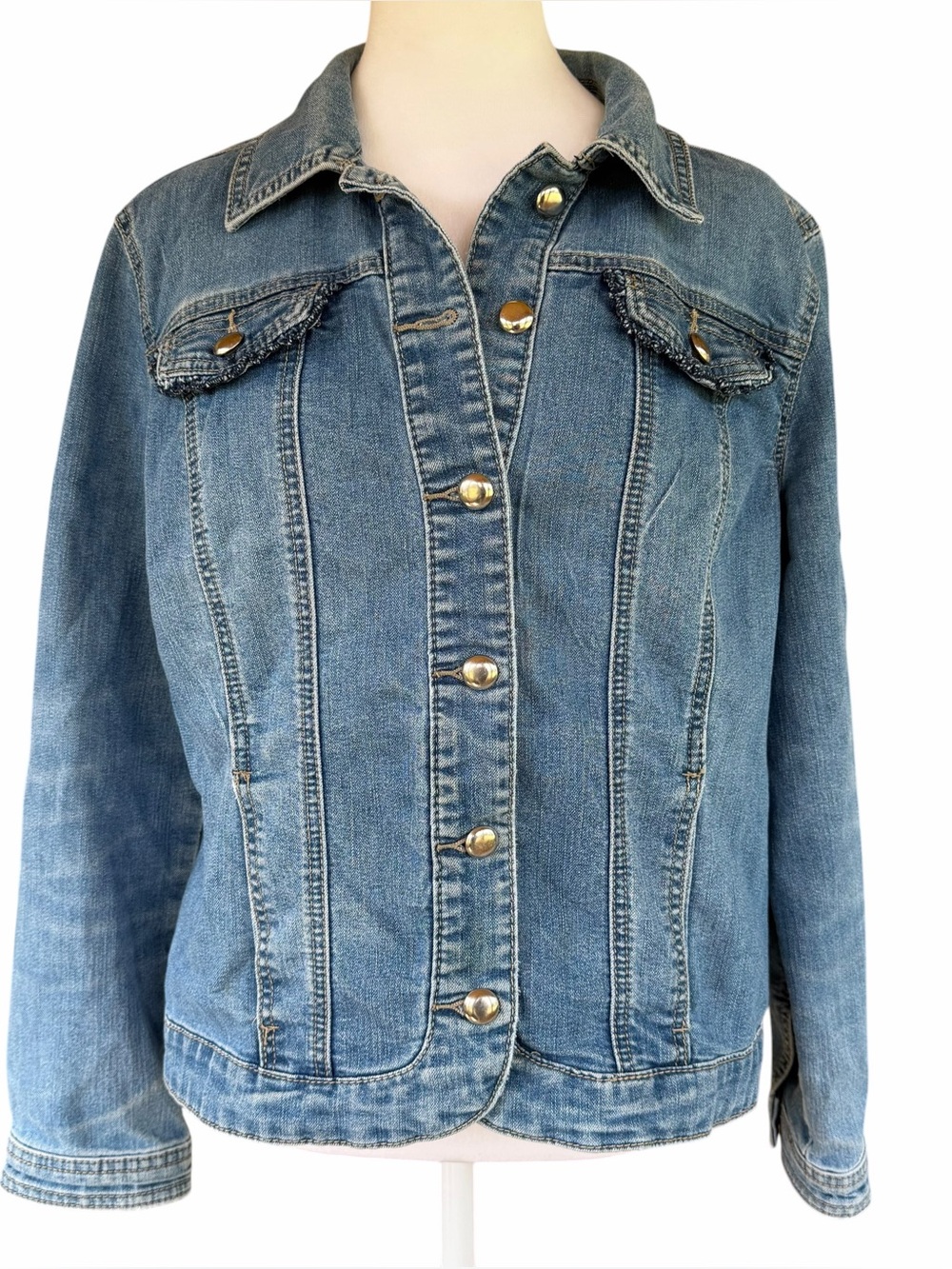 Christopher & Banks Petite Size Large Ladies Jean Jacket Stretch Cotton Blend